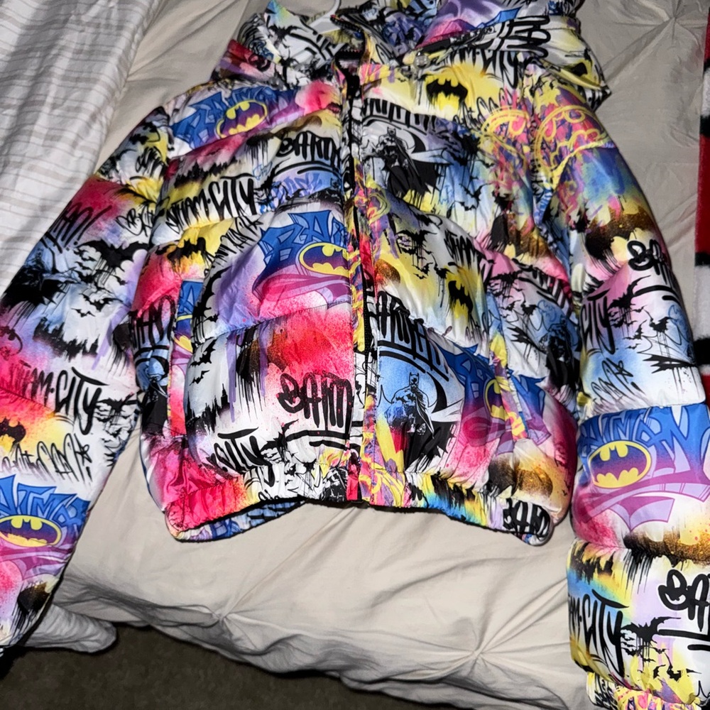 Colorful Graphic Puffer Jacket Batman